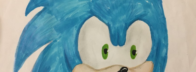 A doodle of ‘Sonic the Hedgehog’ made in Copic Marker and pencil.