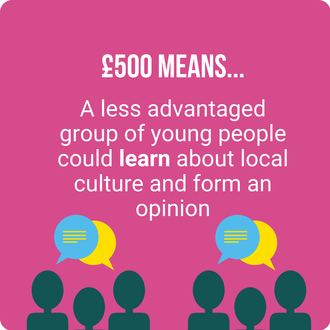 £500 buys a facilitator to work with a disadvantaged group of young people to learn about local culture