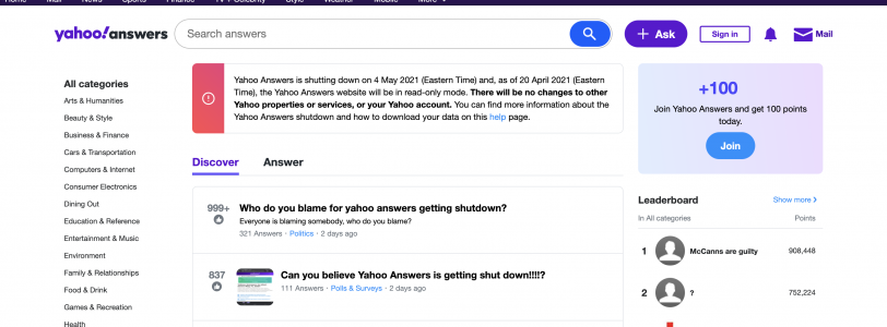 Yahoo! Answers to close down